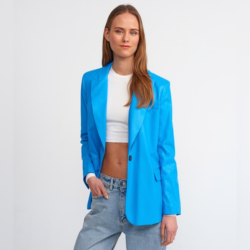 Truth Single Button Up Women Blue Blazer